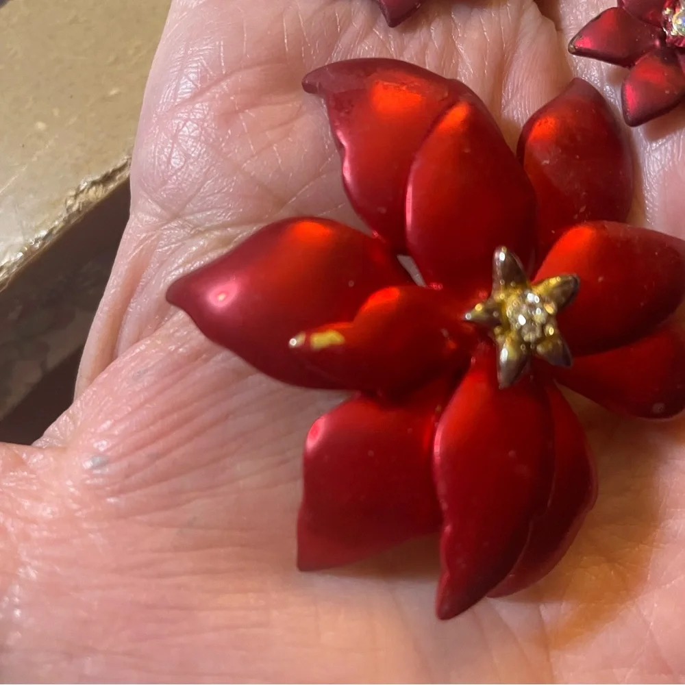Eisenberg Poinsettia Ice Brooch Pin & Matching CLIP earrings signed